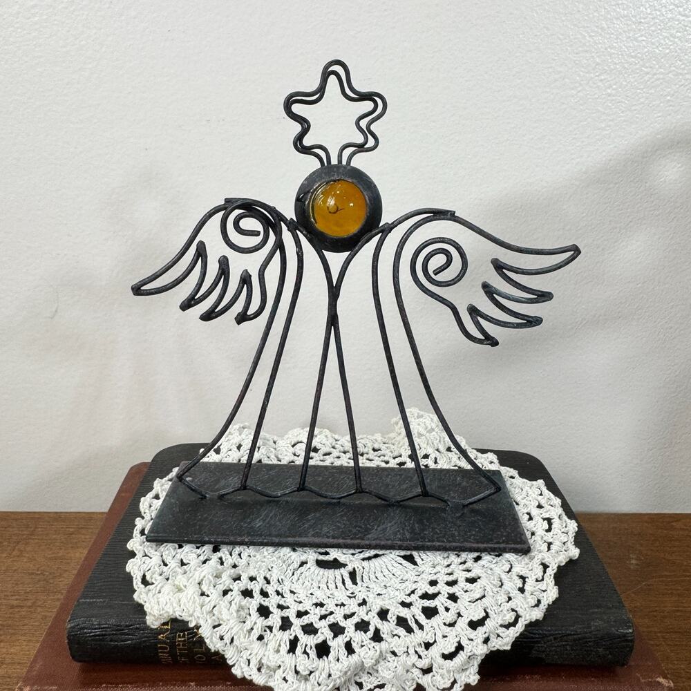 Metal Angel with Amber Marble Head Ephemera Holder for Photos or Name Cards